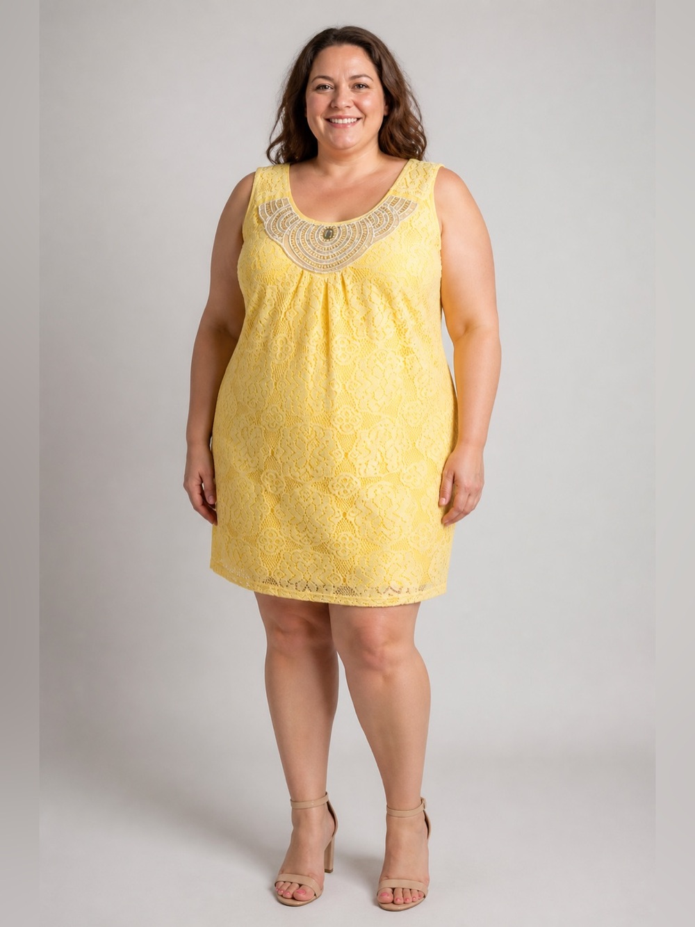 Cato Yellow Lace Thick Strapless Dress w/ Delicate Beaded Neckline